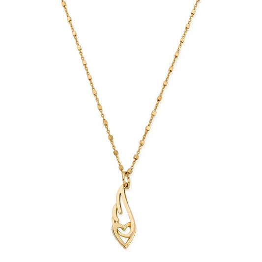 Delicate Cube Chain Interlocking Heart & Angel Wing Necklace