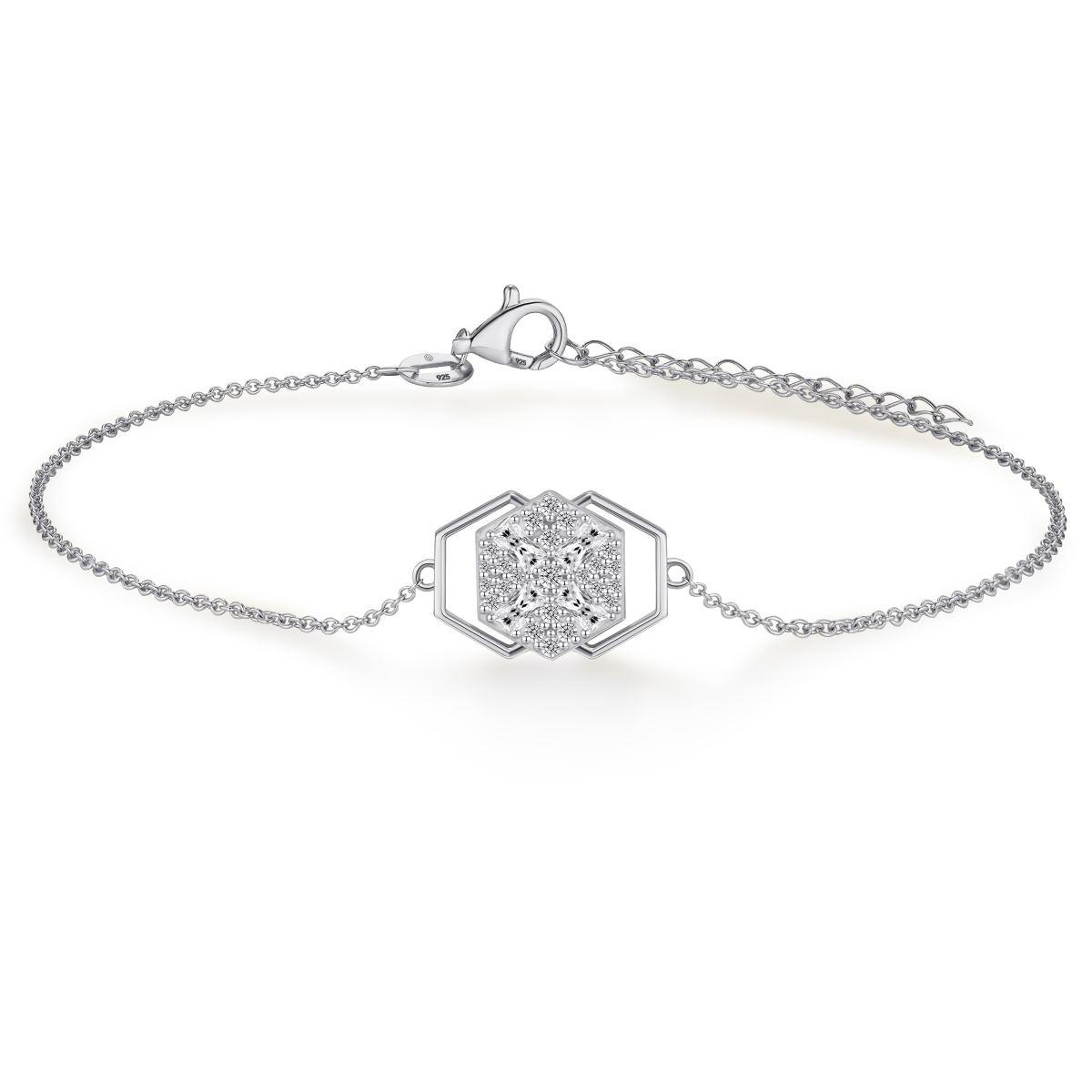 Silver Cz Hexagon Charm Bracelet