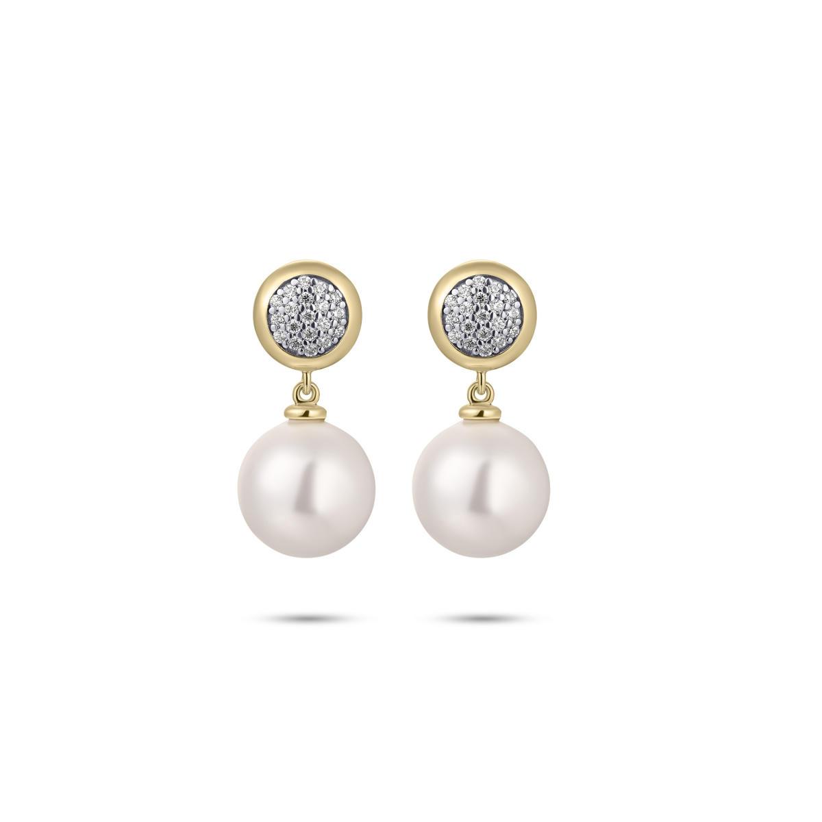 Gisser Gold Pave Bead and Pearl Drop Earrings