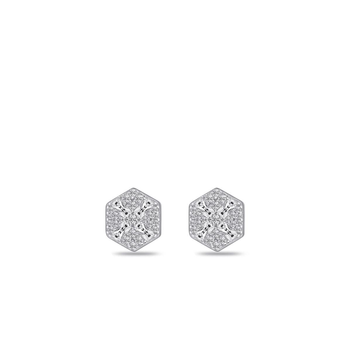 Gisser Silver Cz Hexagon Stud Earrings