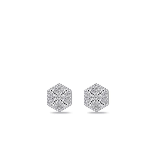 Gisser Silver Cz Hexagon Stud Earrings