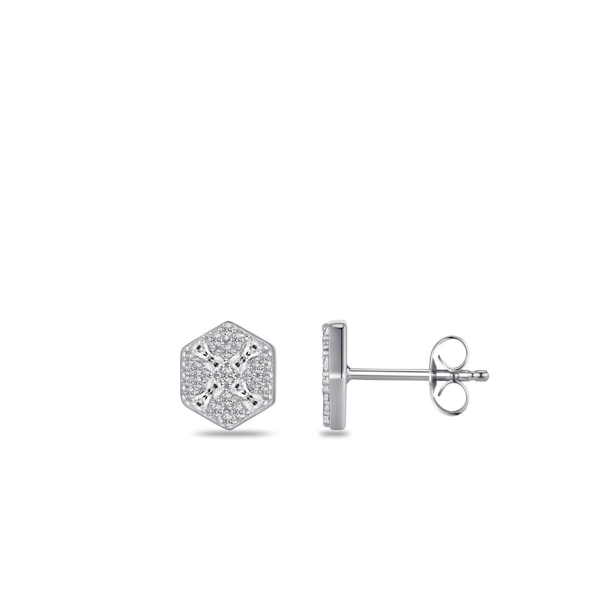 Gisser Silver Cz Hexagon Stud Earrings