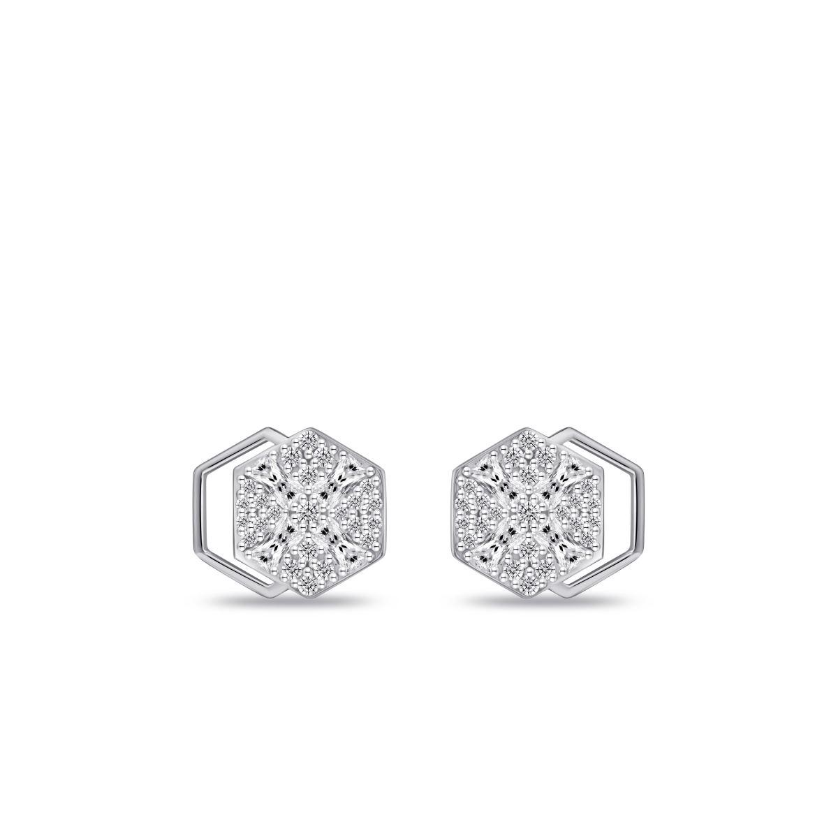 Gisser Silver Cz Hexagon Stud Earrings