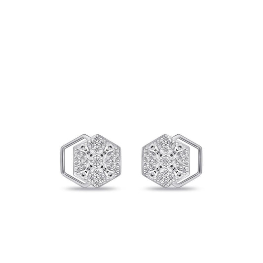 Gisser Silver Cz Hexagon Stud Earrings