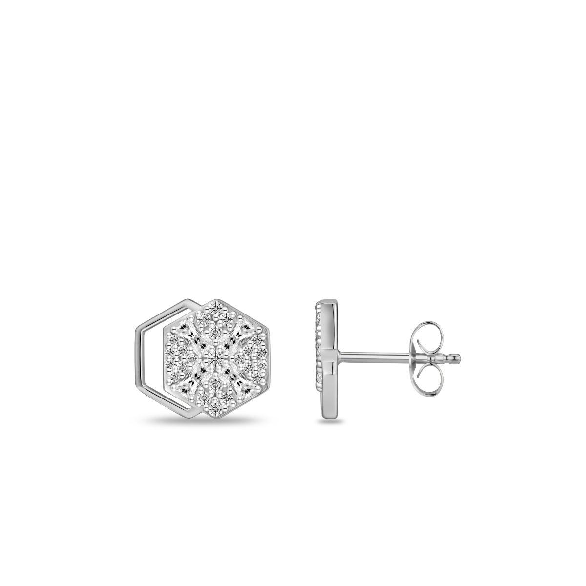 Gisser Silver Cz Hexagon Stud Earrings