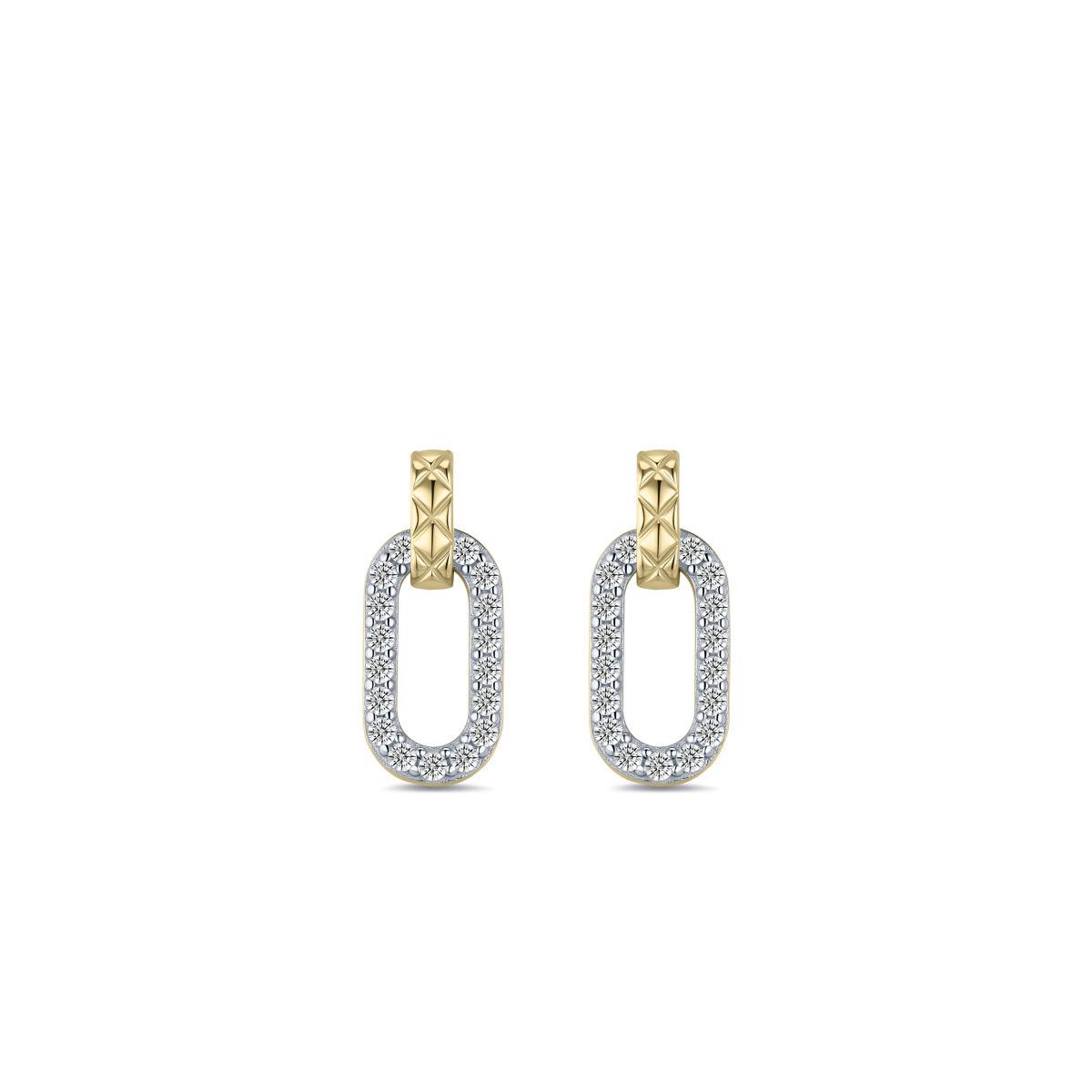Golden Oval Cz Drop Earrings