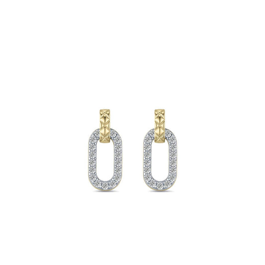 Golden Oval Cz Drop Earrings