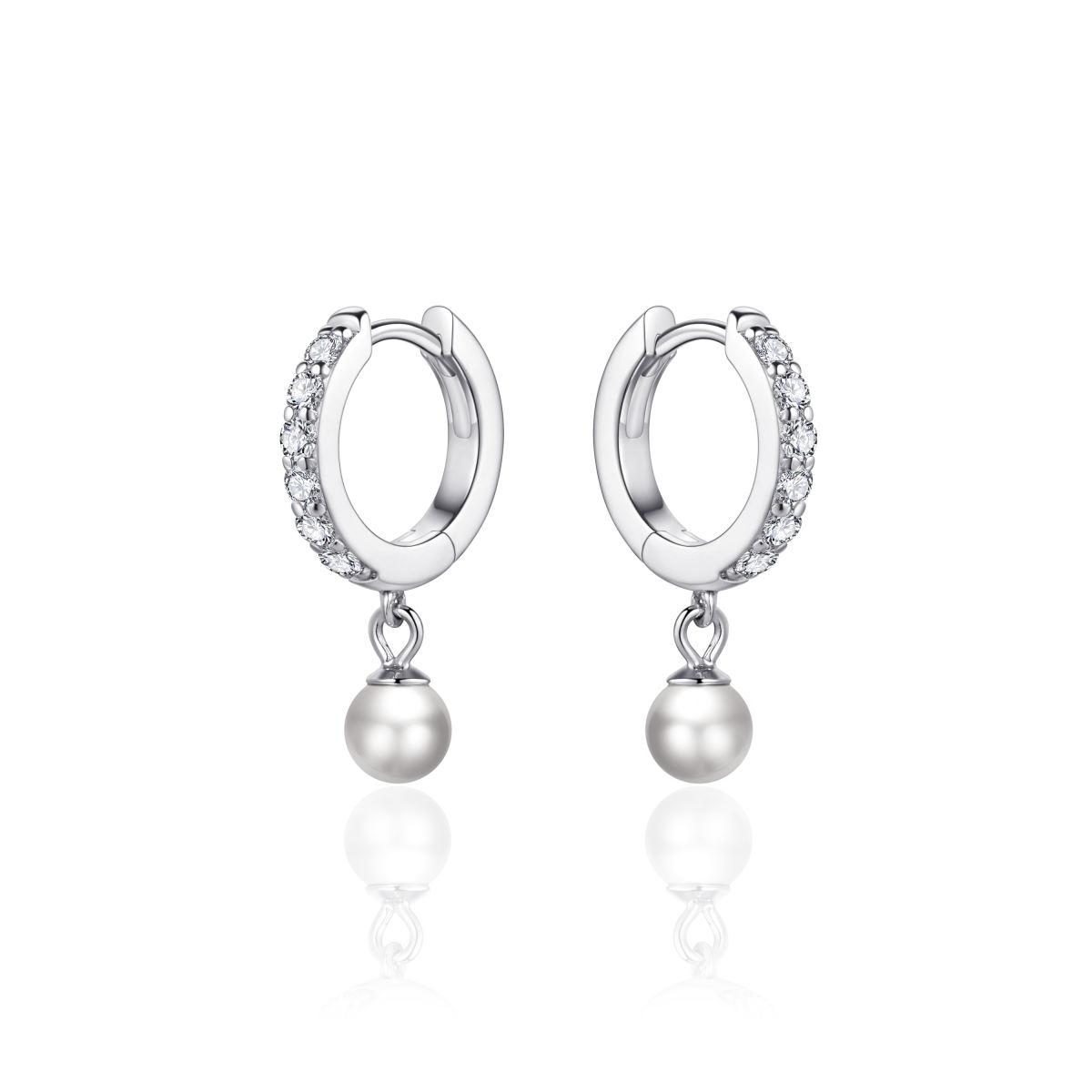 Gisser Silver Hoops with Pearl Drop