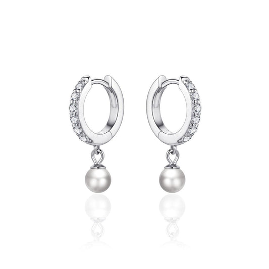 Gisser Silver Hoops with Pearl Drop