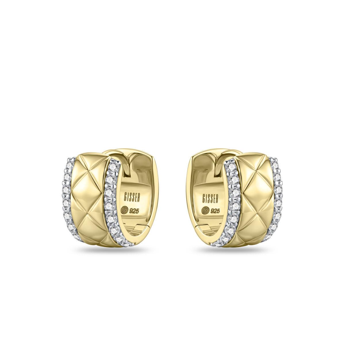 Golden Quilted Cz Chunky Hoops