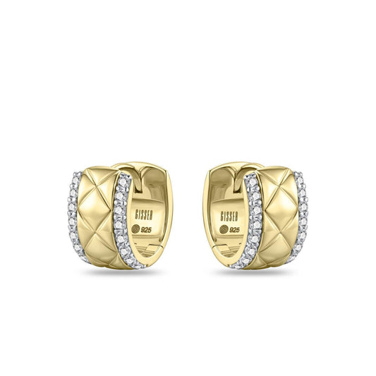 Golden Quilted Cz Chunky Hoops