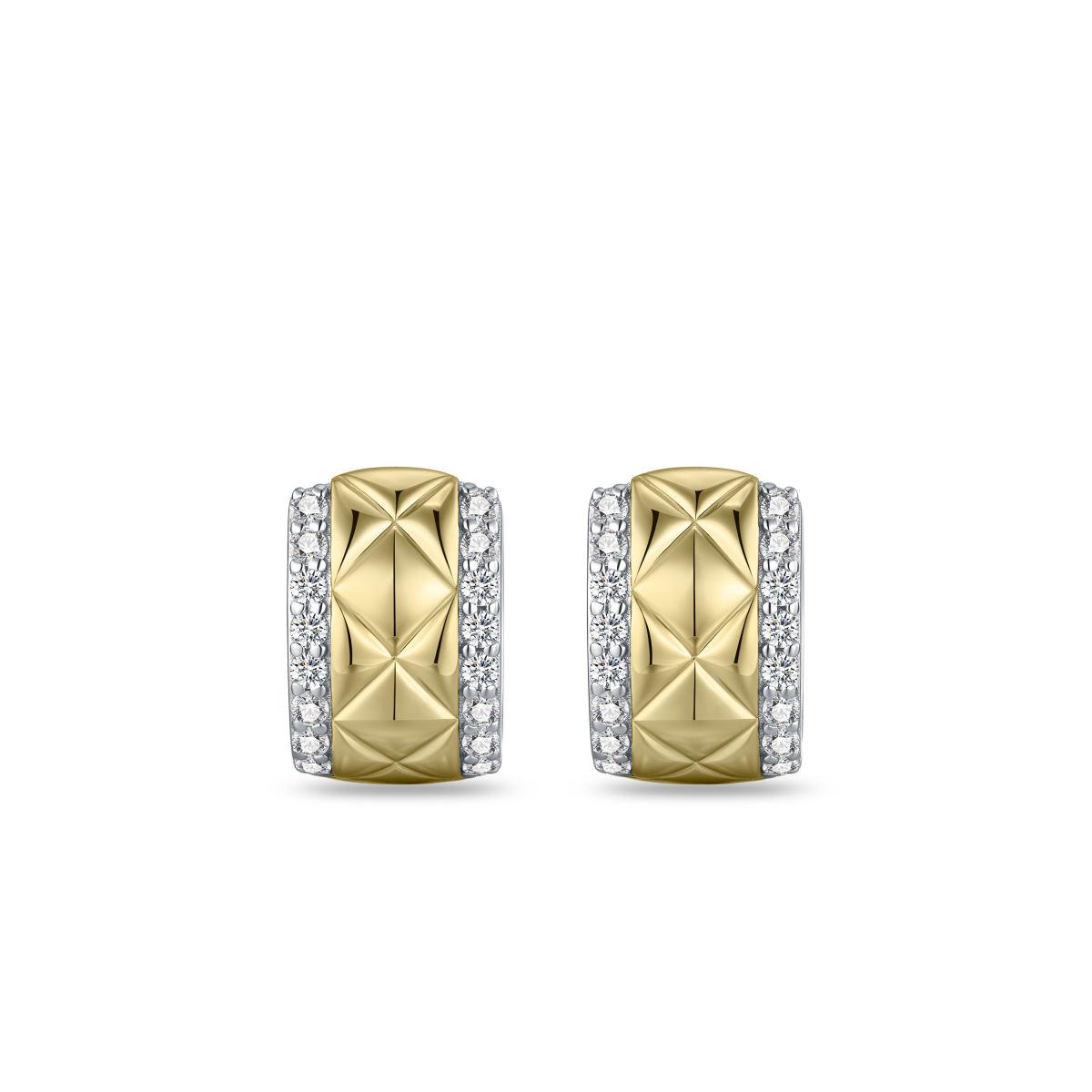 Golden Quilted Cz Chunky Hoops