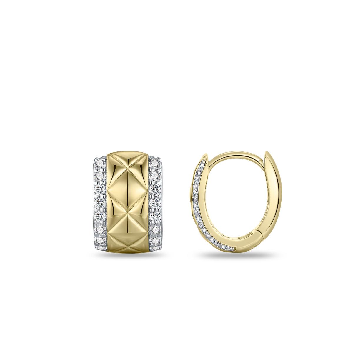 Golden Quilted Cz Chunky Hoops