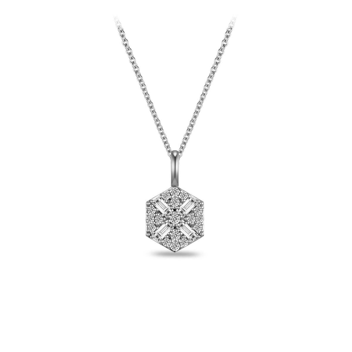 Gisser Silver Cz Hexagon Pendant Necklace