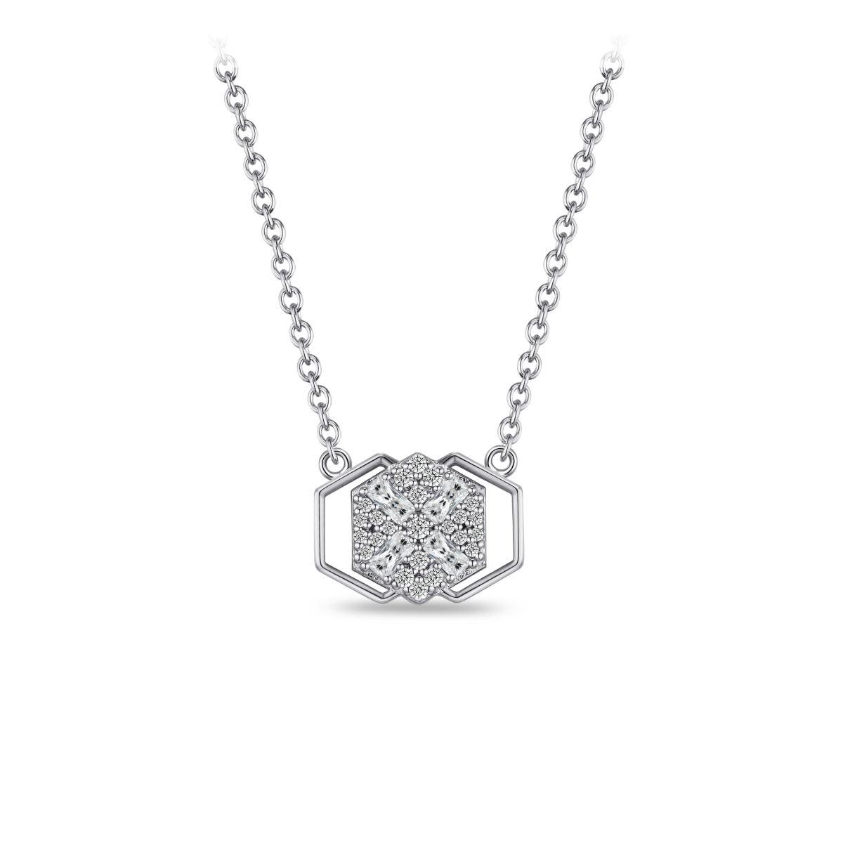 Gisser Silver Cz Hexagon Pendant Necklace