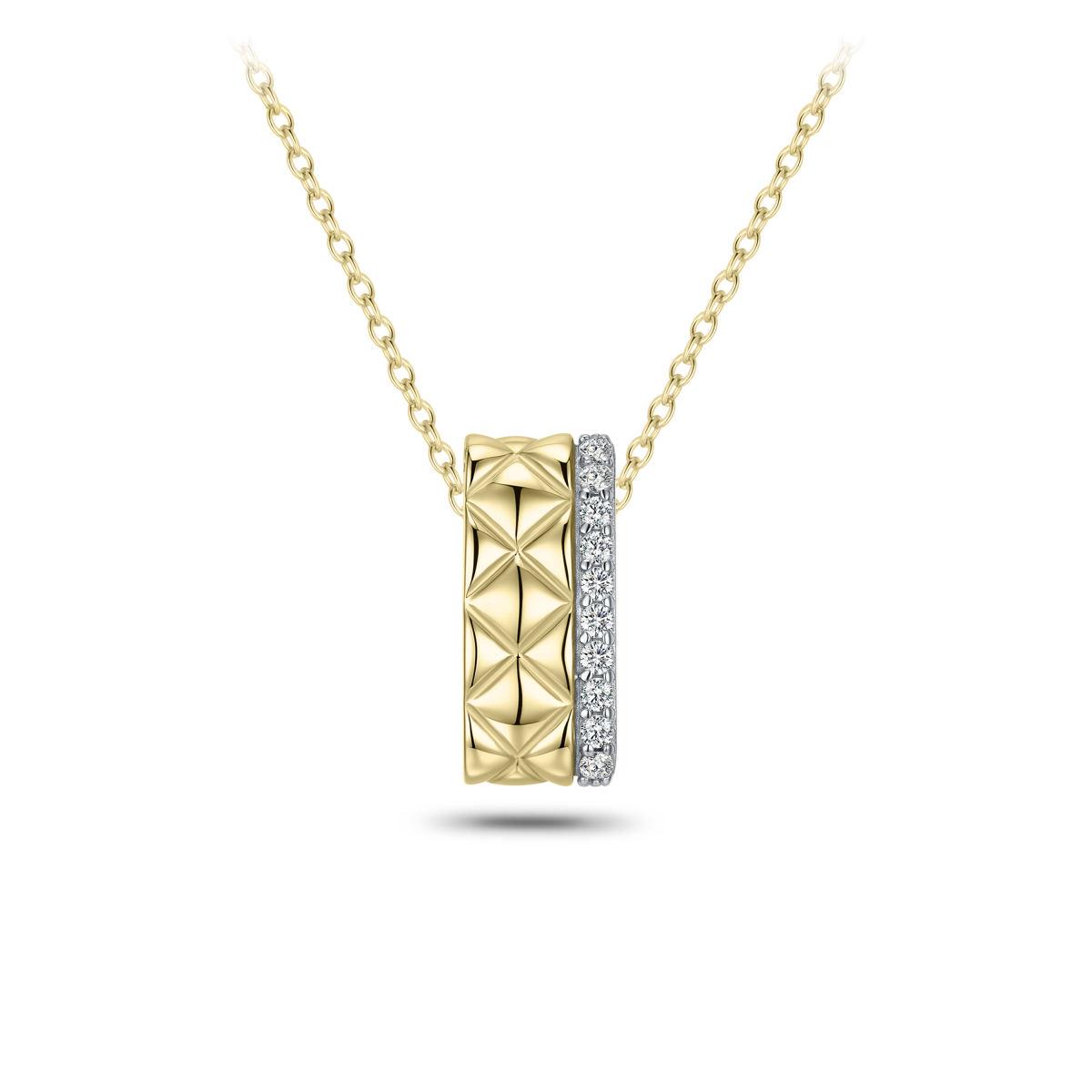 Golden Cz Quilt Design Chained Pendant