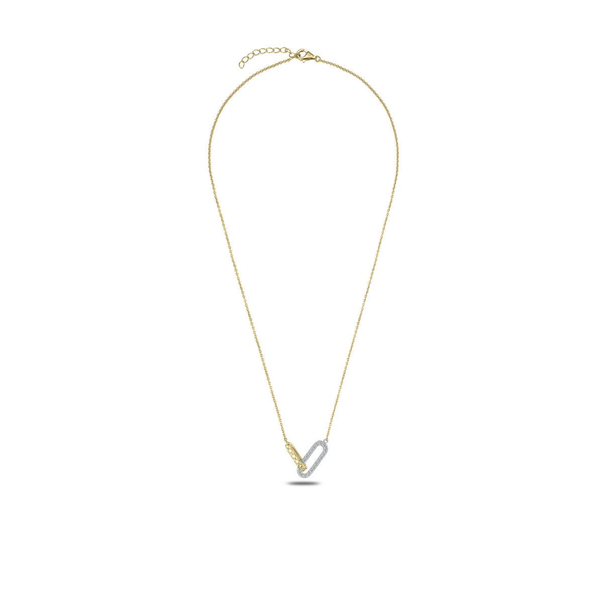 Golden Cz Quilt Design Linked Necklace