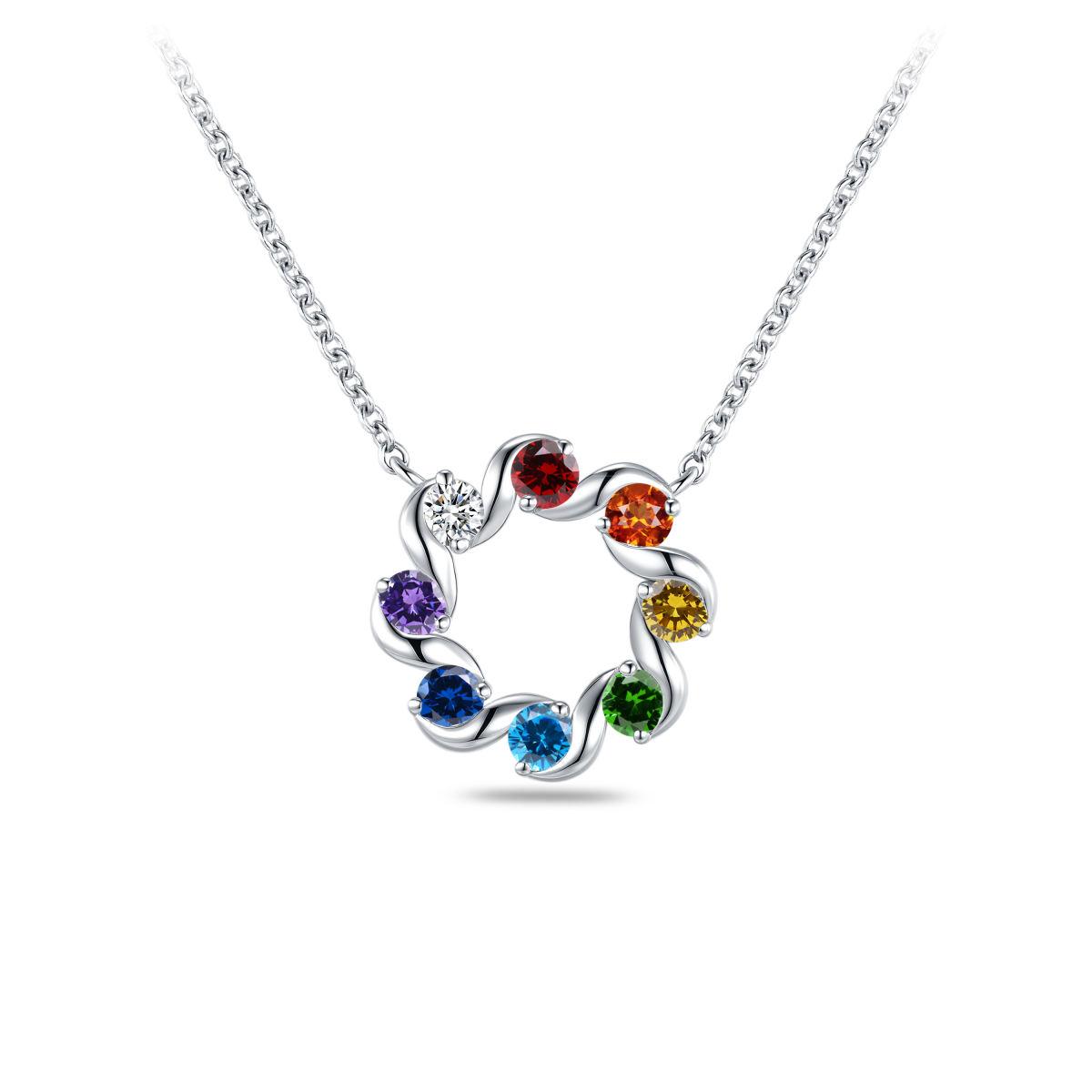 Silver Multi Colour Cz Circle Necklace