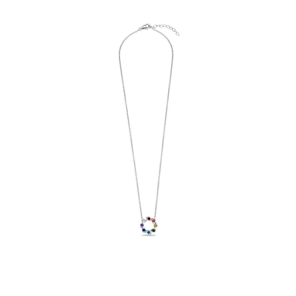 Silver Multi Colour Cz Circle Necklace