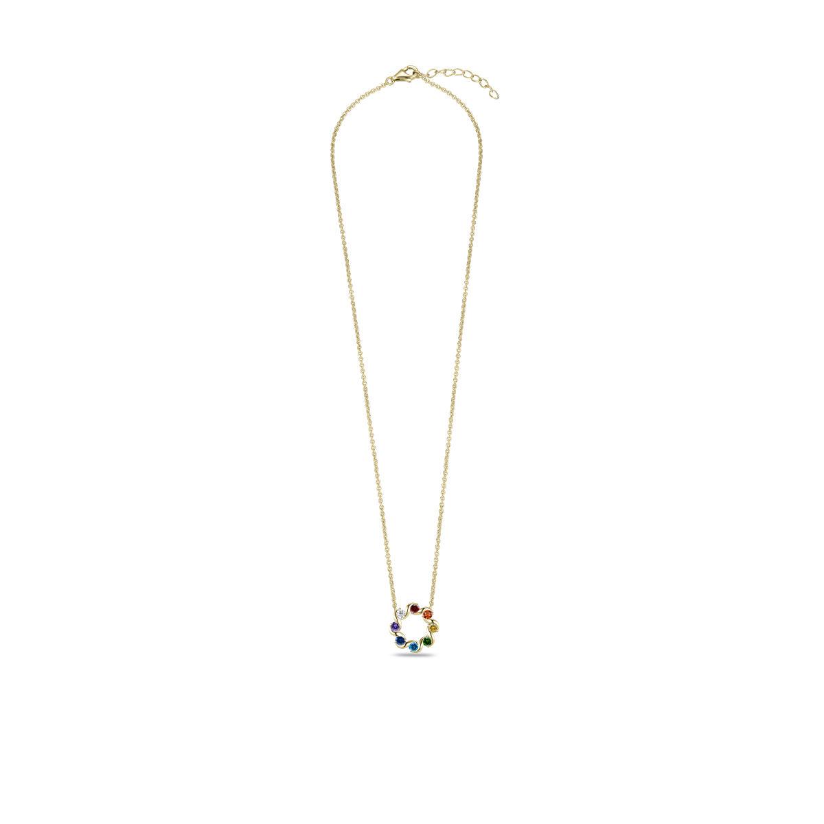 Golden Multi Colour Cz Circle Necklace