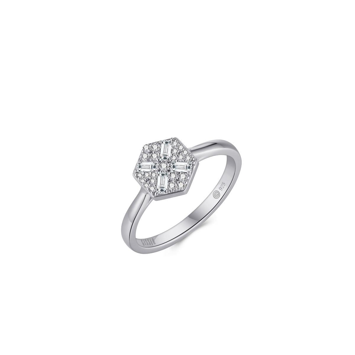 Gisser Silver Cz Hexagon Ring