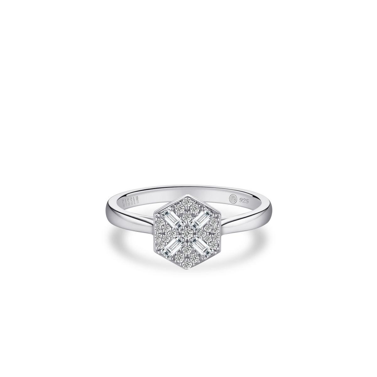 Gisser Silver Cz Hexagon Ring