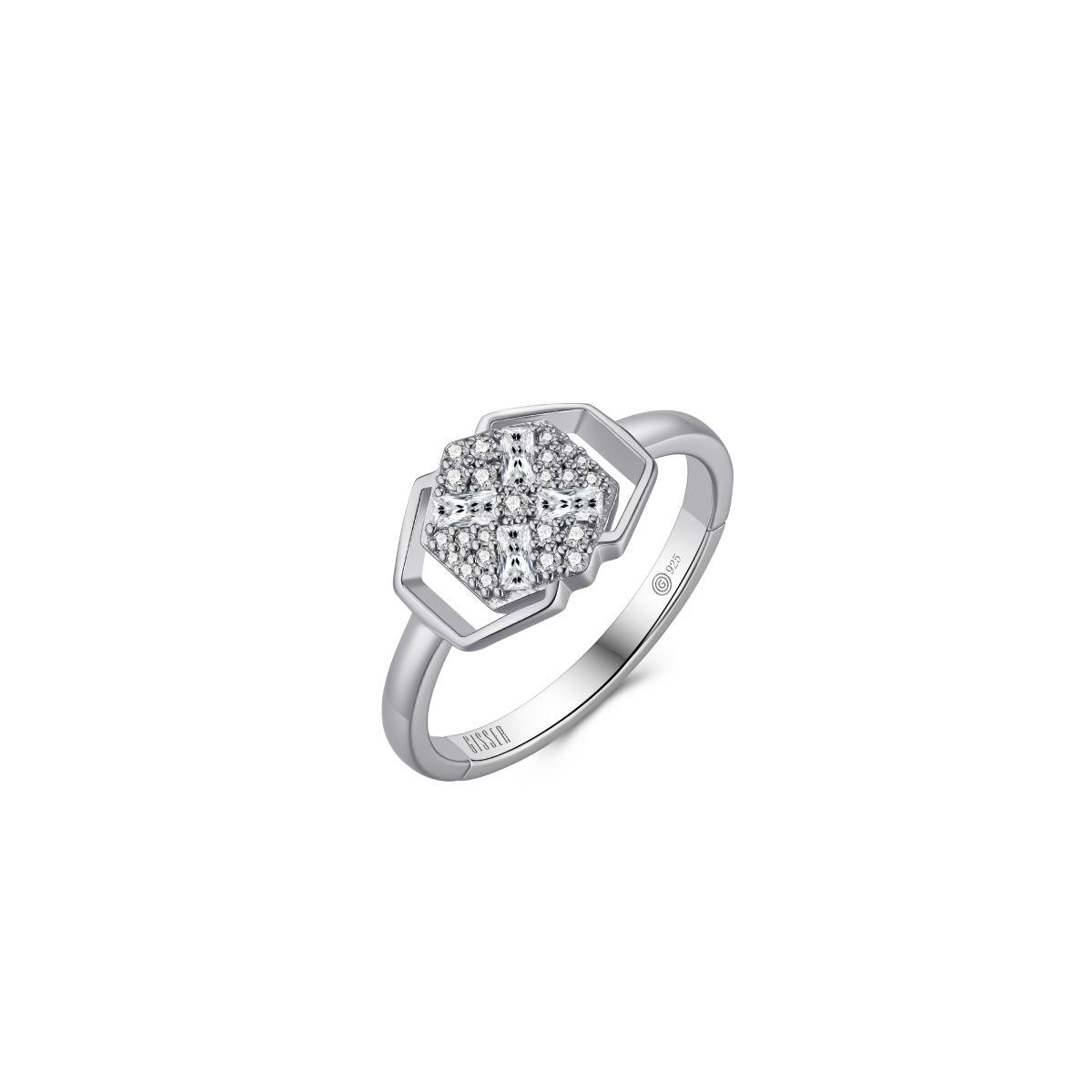 Gisser Silver Cz Signature Cross Ring