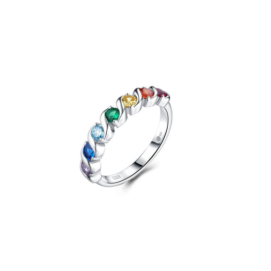 Silver Multi Colour Cz Twist Band RIng