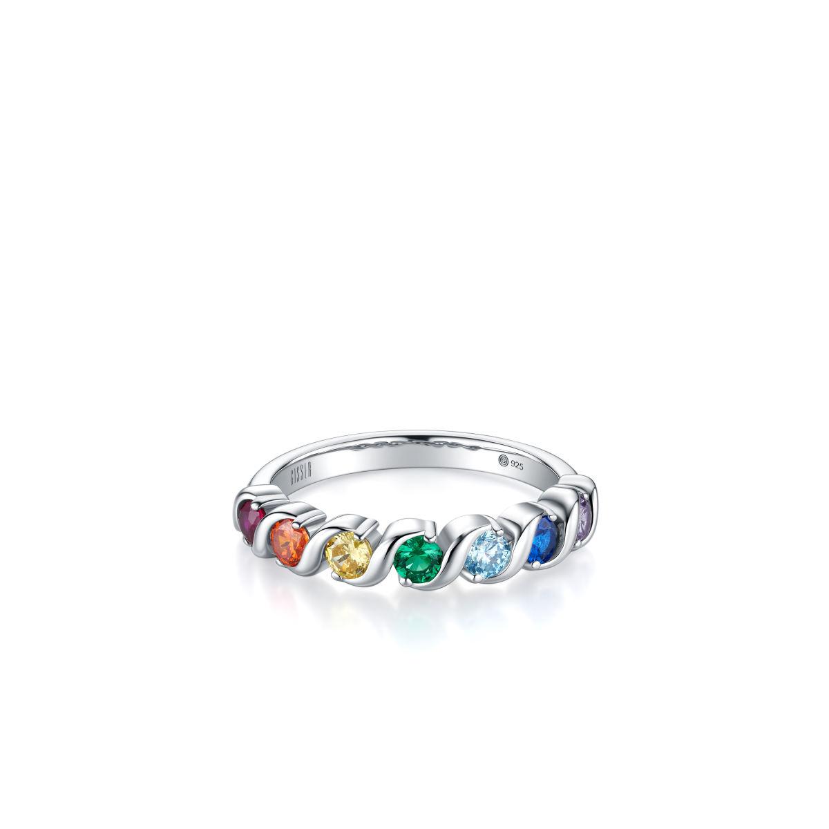 Silver Multi Colour Cz Twist Band RIng