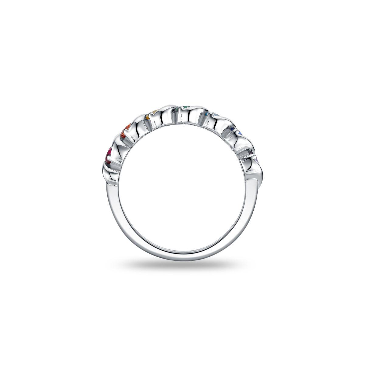 Silver Multi Colour Cz Twist Band RIng