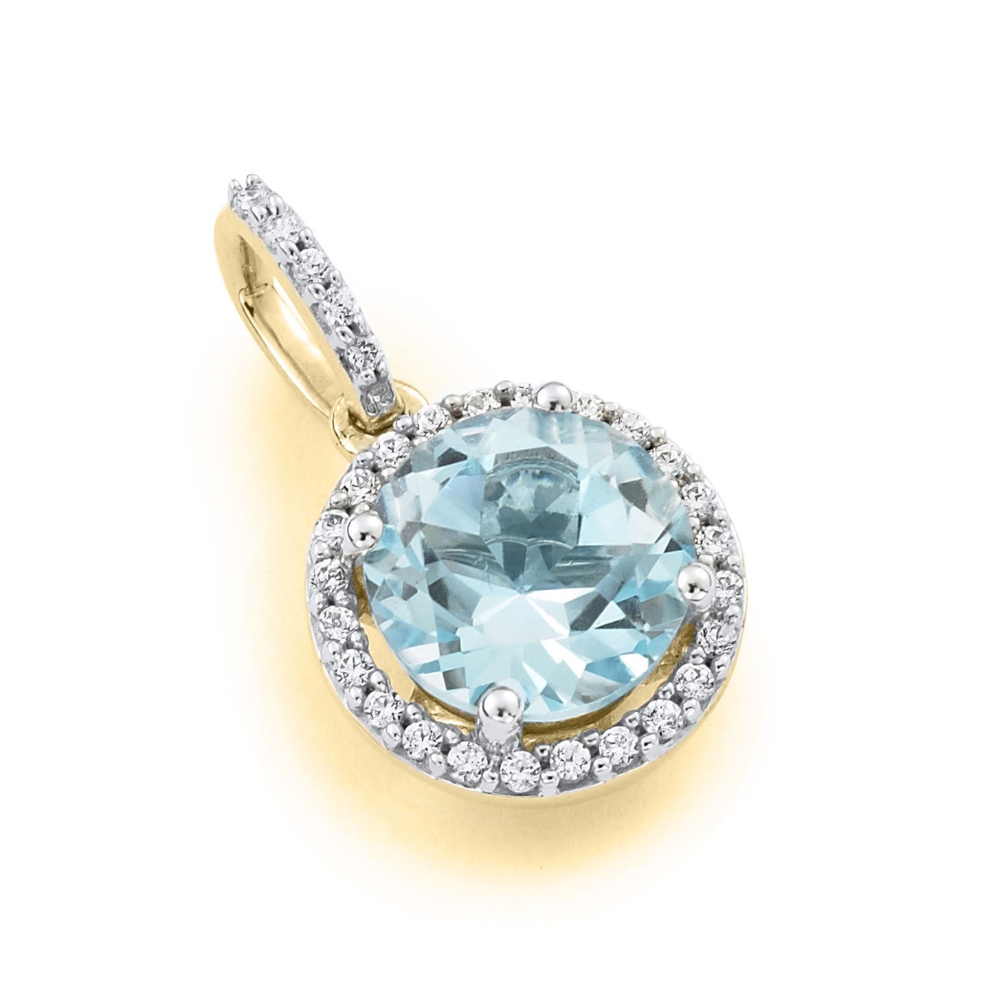 Blue Topaz and Diamond Halo Pendant
