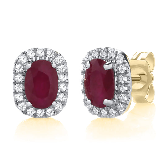 Ruby and Diamond Oval Stud Earrings