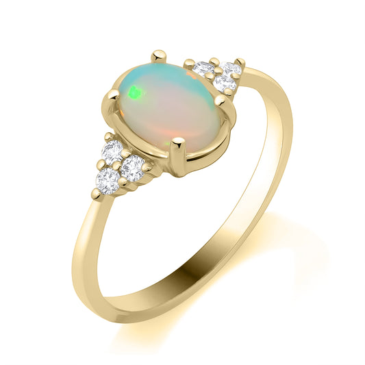 9ct Gold Opal and Diamond Ring