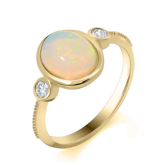9ct Gold Opal and Diamond Ring