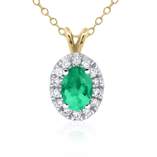Emerald and Diamond Oval Halo Pendant