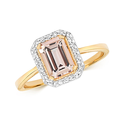 9CT GOLD DIAMOND AND MORGANITE RING