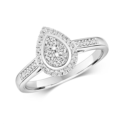 9CT WHITE GOLD PEAR DIAMOND CLUSTER RING