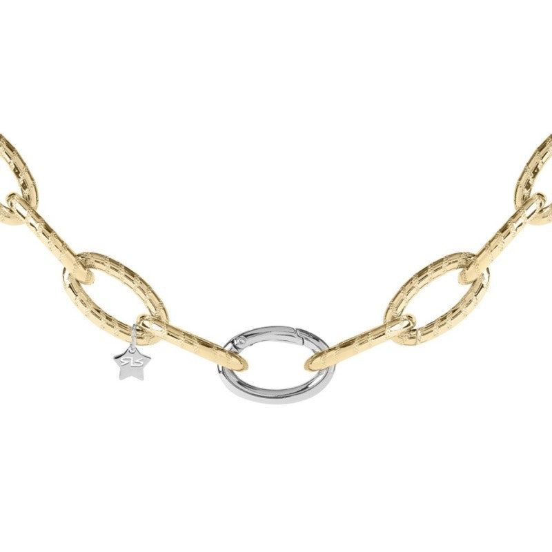 Rebecca necklace gold tone with striped oval links.