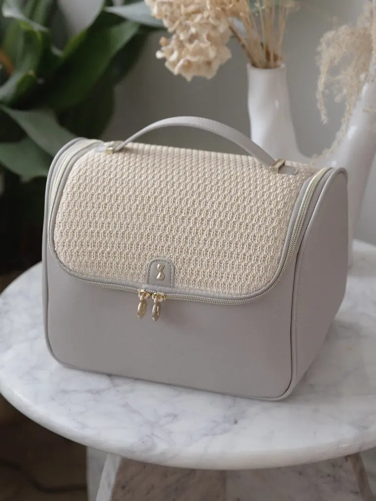 Large cosmetic case - Taupe Raffia