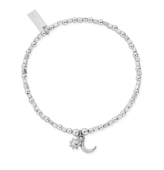 Mini Cube Dainty Moon & Sun Bracelet - Silver