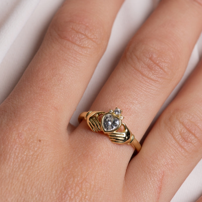 Sterling Silver CZ Gold Plated Claddagh Ring