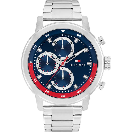 Hilfiger Navy/Red Dial Chrono Steel Watch