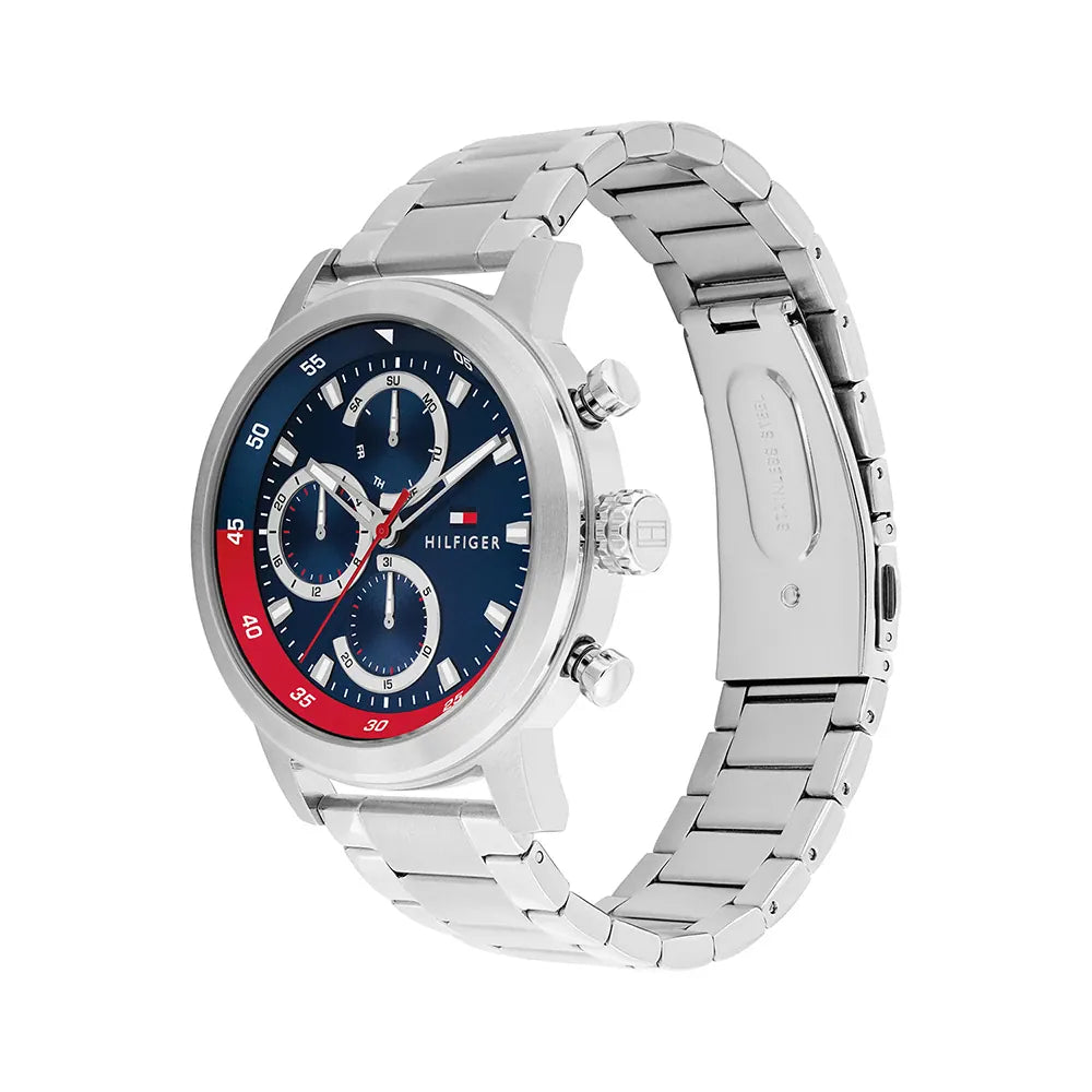 Hilfiger Navy/Red Dial Chrono Steel Watch