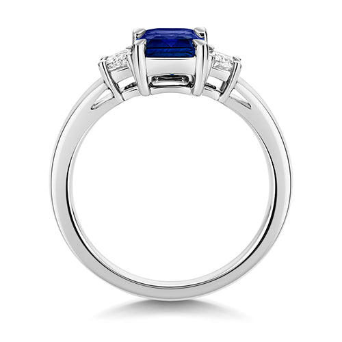 LAB GROWN EMERALD CUT SAPPHIRE AND BAGUETTE DIAMOND RING