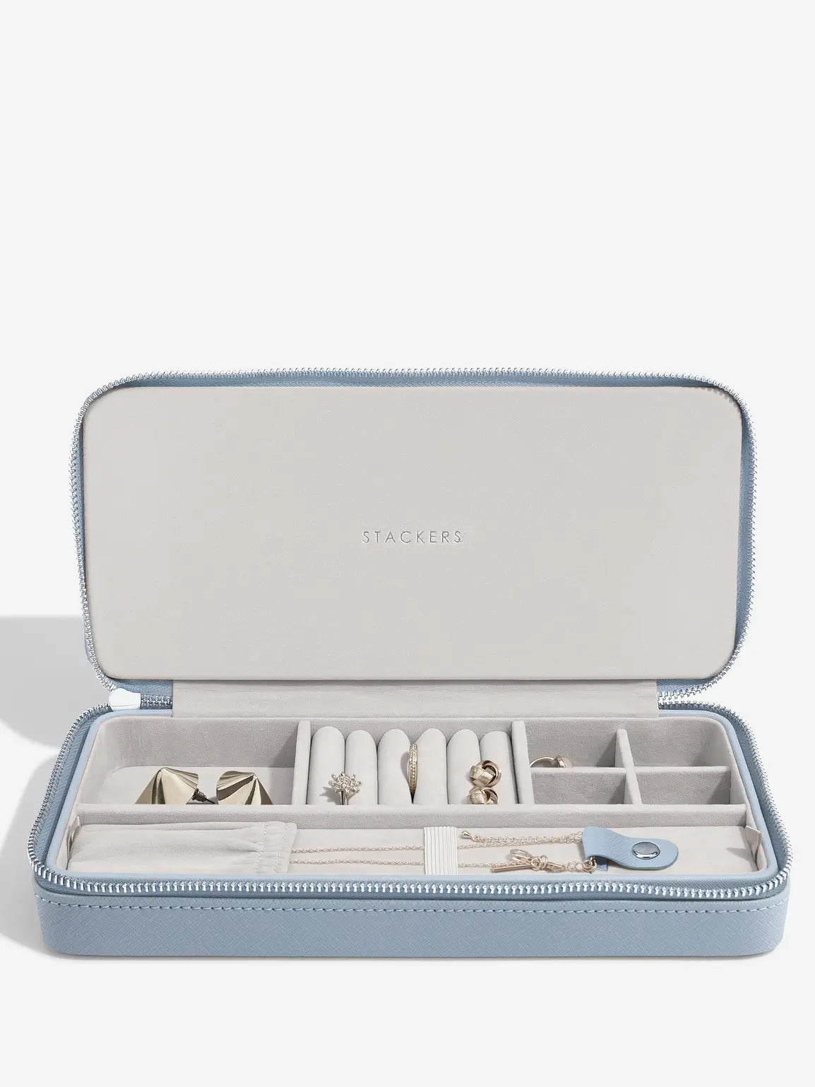 Stackers Dusky Blue Sleek Necklace Zipped Jewellery Box